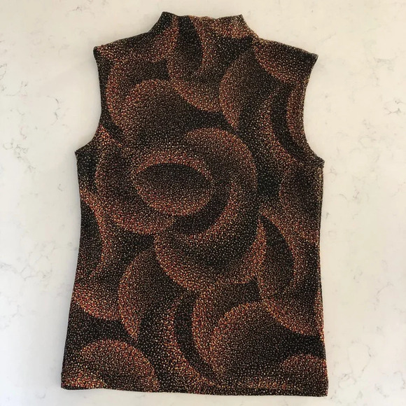 Vintage Libra Sleeveless Mock Neck Nylon Metallic Glitter Top Blk Org Wht Sz S - Picture 4 of 9